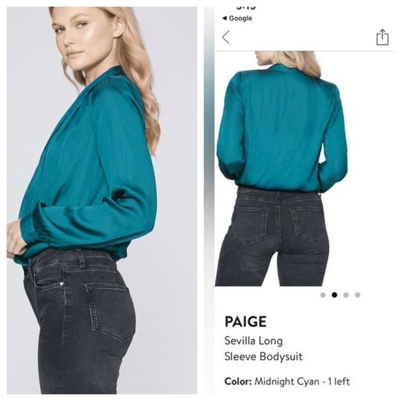 Paige Sevilla  Drapey Sleeve Crossover V-Neck Long Sleeve Bodysuit‎ Green XS - Picture 2 of 16